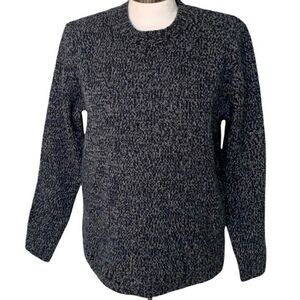 RARE Magaschoni Mens Wool Sweater Luxury Marled Black Charcoal Tight Knit Fall